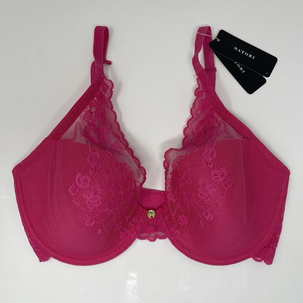 Natori Convertible Bra 32DD Blush Lace Cherry Blossom Plunge Underwire MSRP $76 - Picture 4 of 13